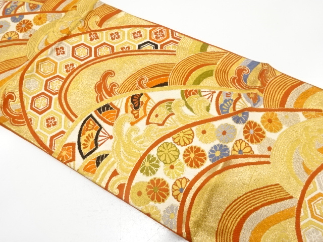 アンティーク　荒波に花・古典柄織り出し袋帯（材料）